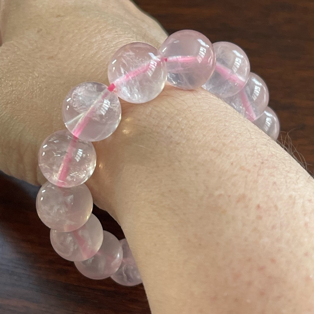 Top quality 14mm rose quartz bead stretchy bangle bracelet - Picture 3 of 8